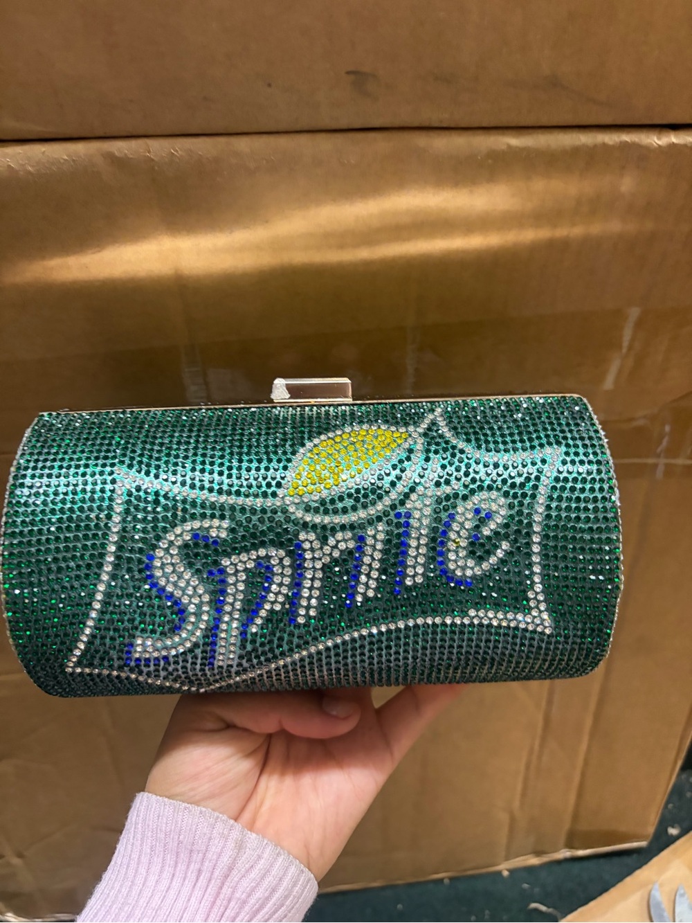 Sparkling Green 'Sprite' Crystal Clutch Bag